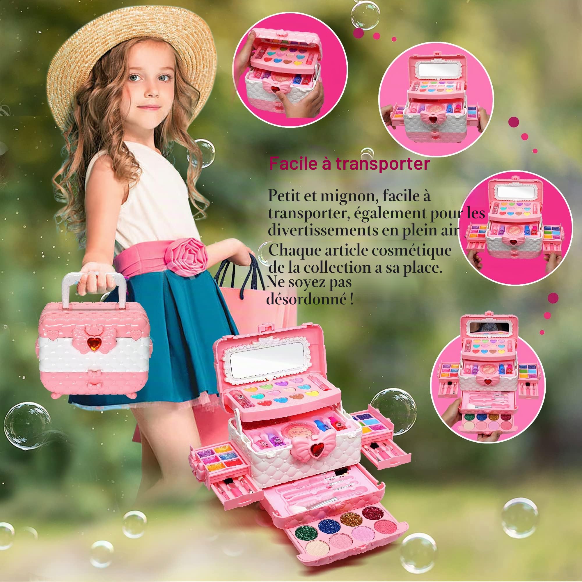 Mrabbitoo Maquillage Enfant Jouet Filles - Coffret Maquillage Enfant, Non Toxique Malette Kit de Maquillage Enfant Fille,Maquillage Enfant Cadeau de Noël Anniversaire Jouet pour Princesse Fille 3+ Ans