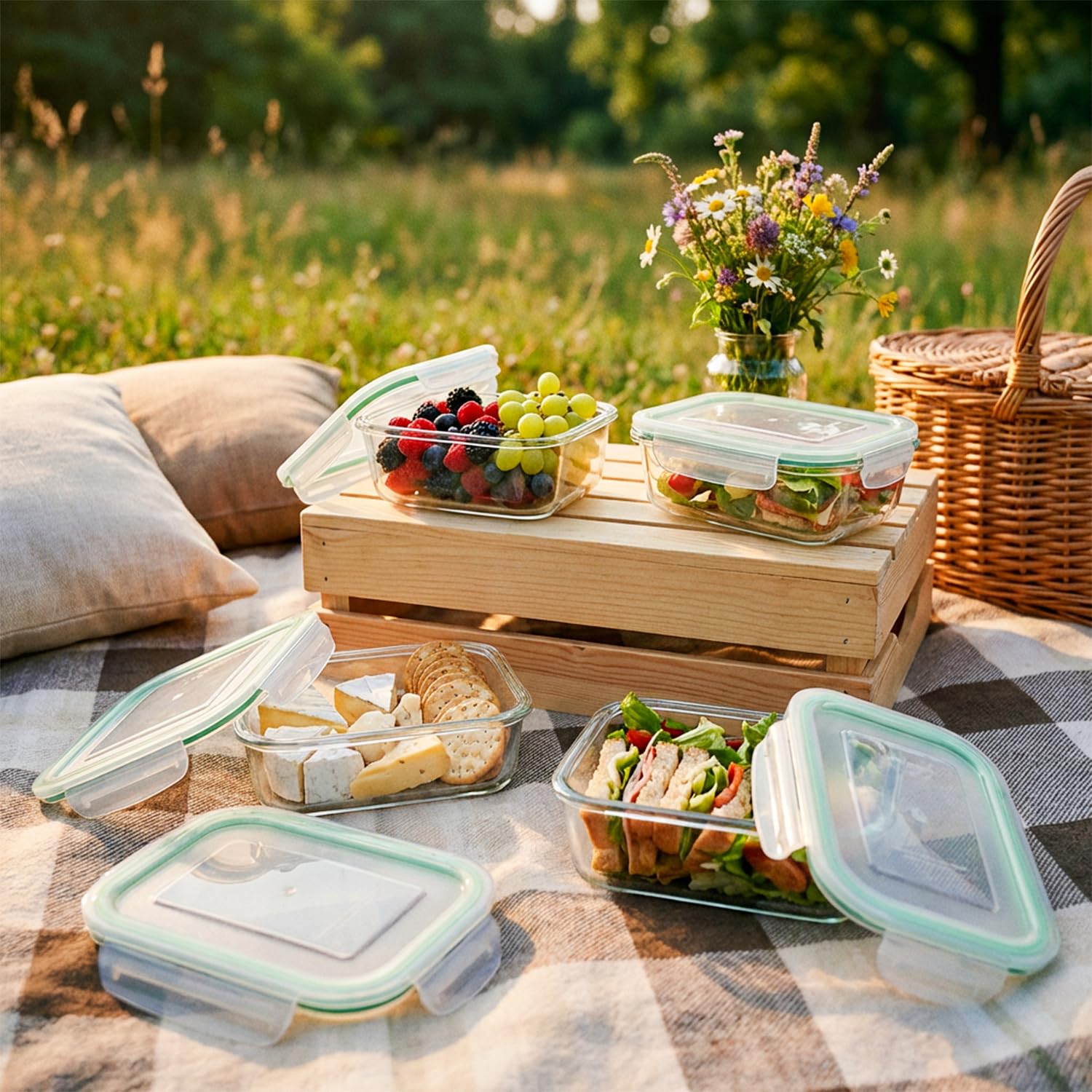 Set 12x Glasbehälter LUNCHBOX – Luftdicht, Auslaufsicher, Vorratsdosen für Lebensmittelaufbewahrung, Mikrowellen- & Spülmaschinengeeignet