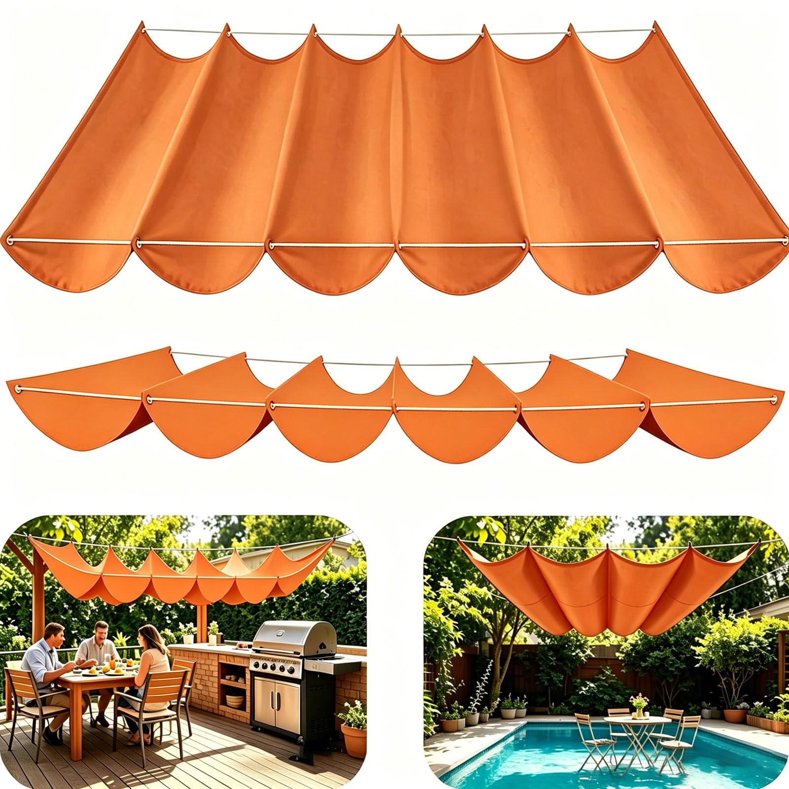 Einziehbare Welle Sonnensegel, Sonnensegel Einziehbar Welle, Verstellbar Schattenabdeckung Sonnenschutz Pergola, Maßanfertigung Möglich, für Garten Außenbereich-orange||100x700cm