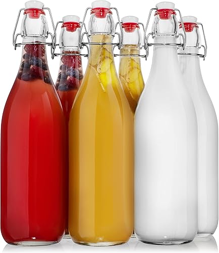 Miniatura 5 de Swing Top Glass Bottles [1 Liter / 33 fl. oz.] [Pack of 6] – Flip Top Coquito Bottles for Kombucha, Fermentation, Beer, Kefir, Wine – Airtight