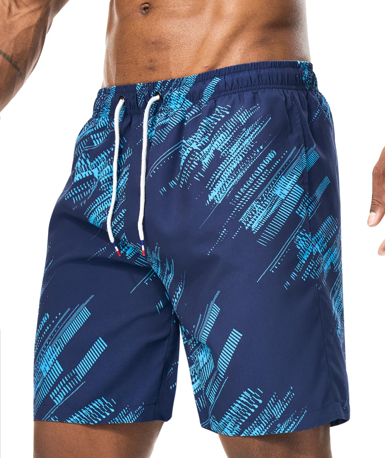 Danfiki Badehose Herren Lang Badeshorts mit Reißverschlusstasche Atmungsaktiv Schnelltrocknend Wasserabweisend Mit Tunnelzug Meshfutter