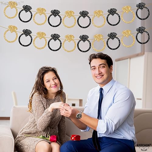 Miniatura 9 de KatchOn, Cartel de compromiso con purpurina dorada – 10 pies, sin bricolaje | Banner de anillo de diamantes con purpurina negra y dorada –