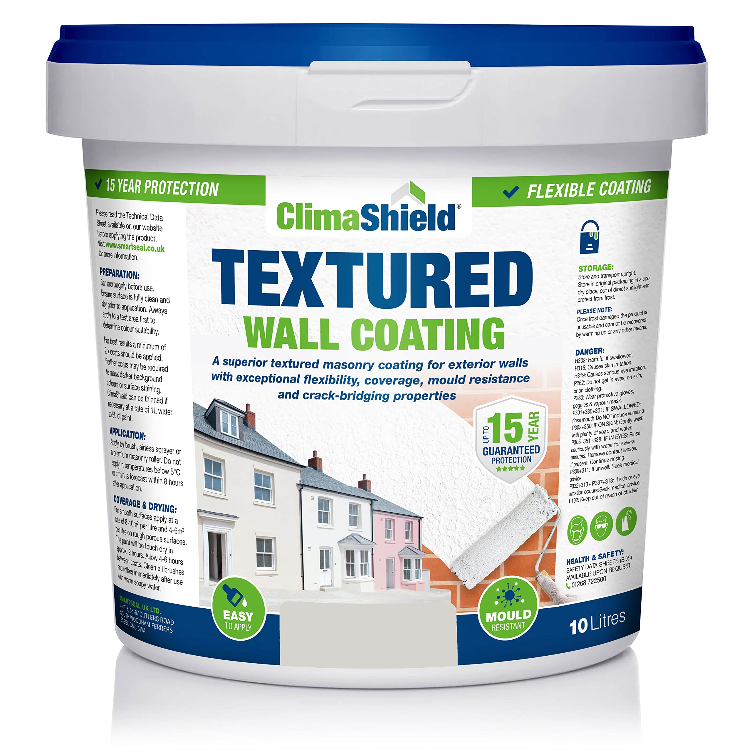 SmartSeal Textured Wall Coating - Waterproof 15yrs+ Breathable & Flexible - 12 Colours - Brick Stone Concrete & Render (Wessex Stone, 10 Litre)