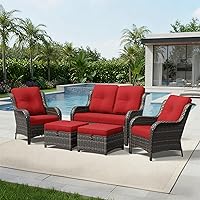 Vista 196 de Joyside Silla mecedora giratoria para exteriores para patio, mecedora de mimbre para exteriores con cojines de tela de olefina adecuada para porche