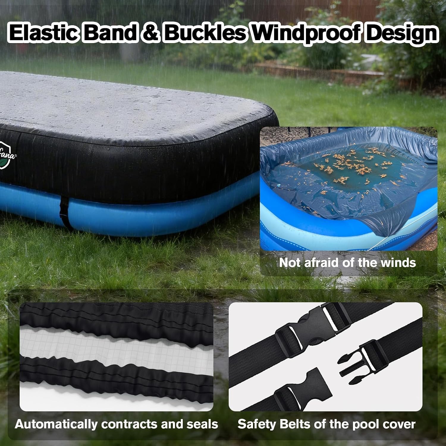 Condition photo showing New/Like New for safana rectangle pool cover 90 x 60 inch rectangular inflatable swimming pool cover for inflatable above ground pool blow up pool cover | anti-uv built-in elastic band and buckle superior windproof