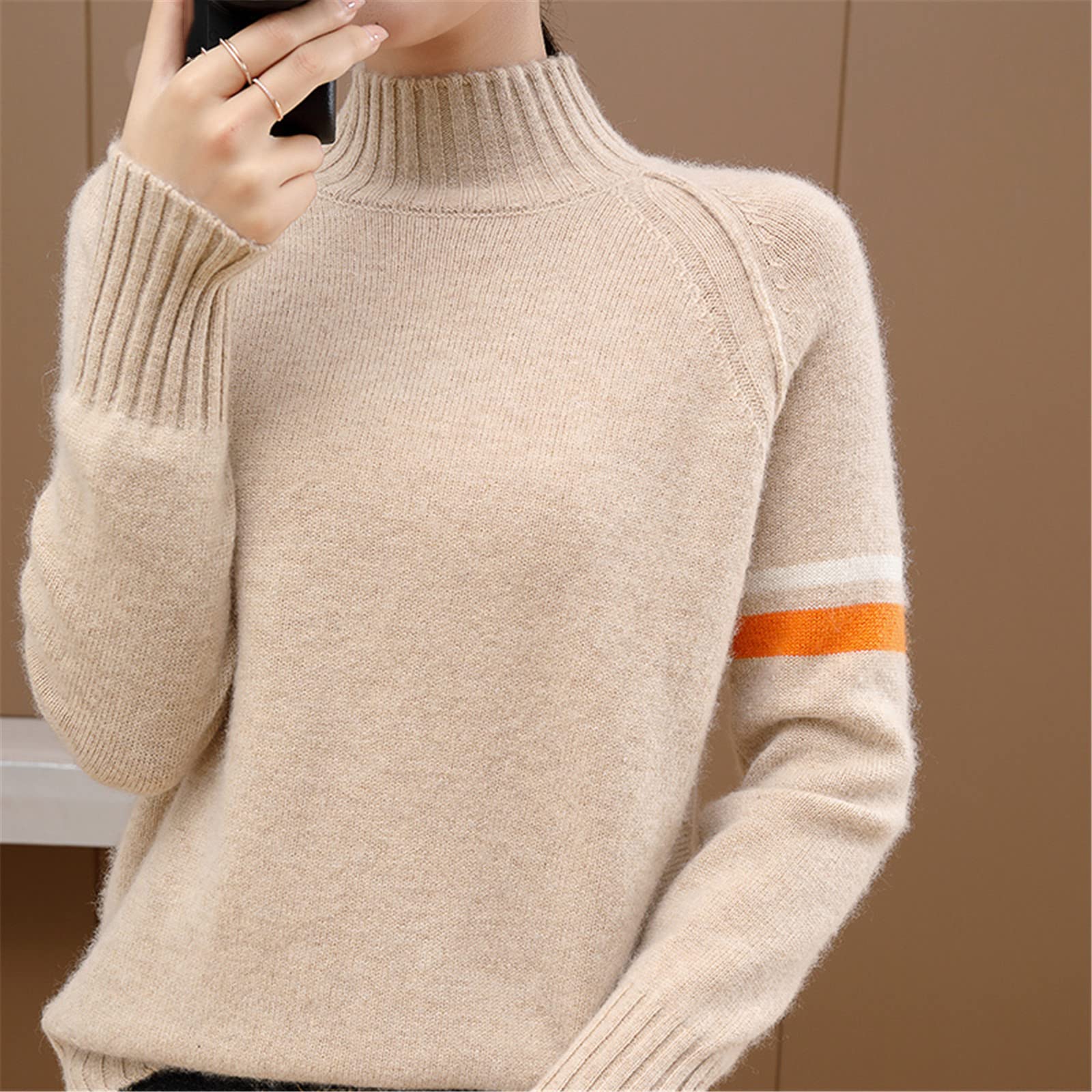 Kelsiop Suéter de cachemira de lana 100% suéter de cuello alto para mujer suéter casual de otoño e invierno