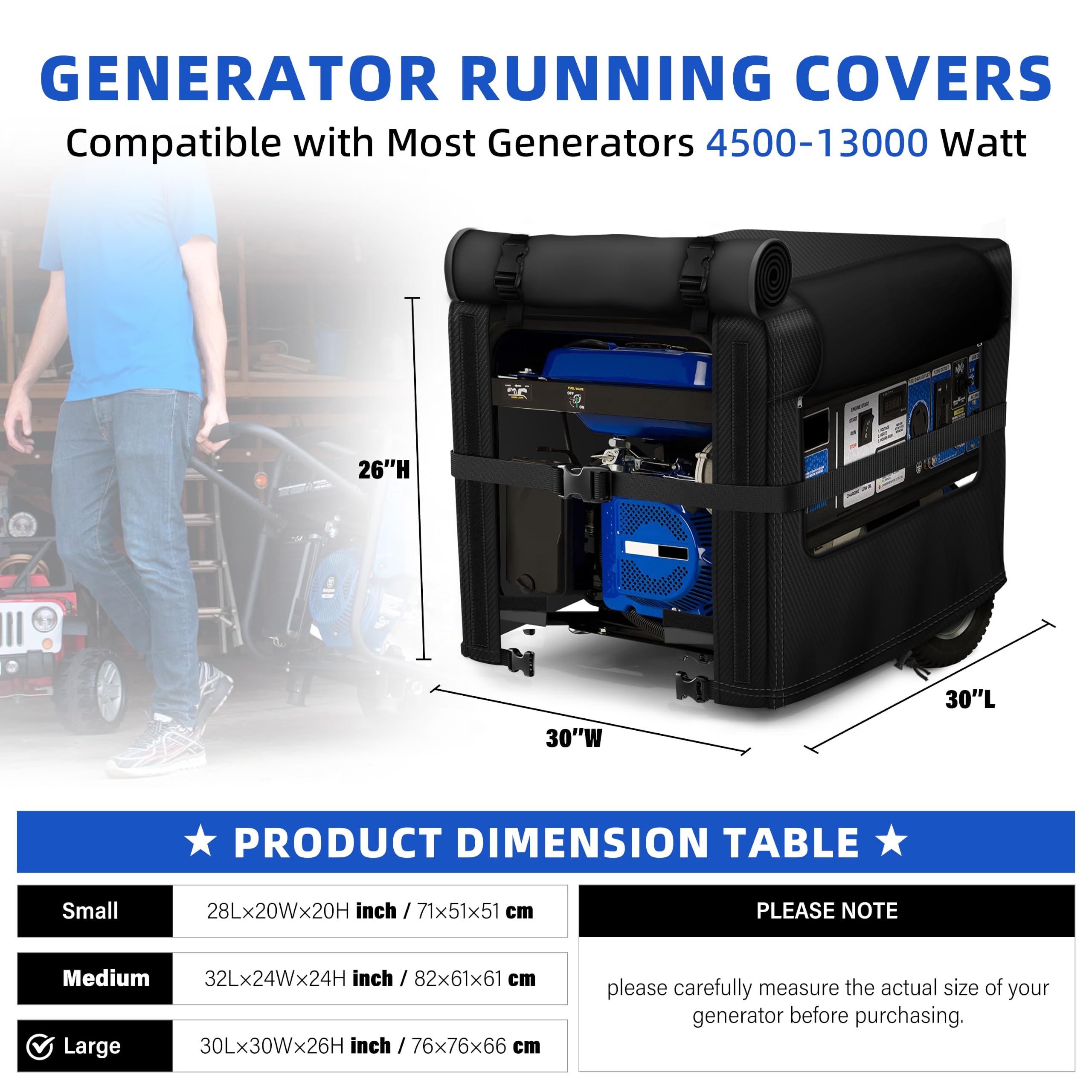 Cubierta para generador, tela impermeable 900D. Cubiertas de generador de 30 pulgadas de largo x 30 pulgadas de ancho x 27 pulgadas de alto mientras corres, con hebillas de correa resistentes