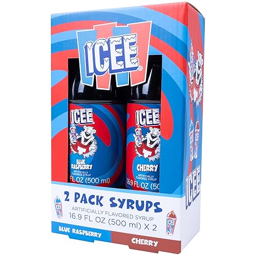 Miniatura 6 de Icee - Paquete de 2 jarabes para granizados de hielo. Jarabes auténticos de hielo que incluyen sabores de frambuesa azul y cereza roja. 2 botellas