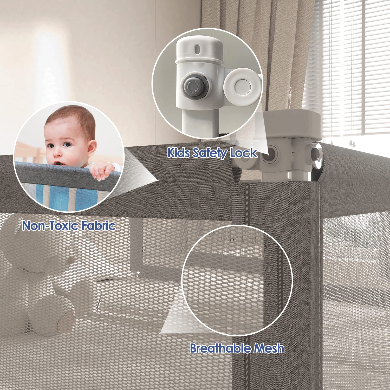 IKARE Bed Rail for Toddlers, New Upgraded Infants Safety Bed Guardrail with 28 Gears Adjustable Heights, Baby Bed Rail Guard for Queen, King Mattress (One Side 78.7" x 30")