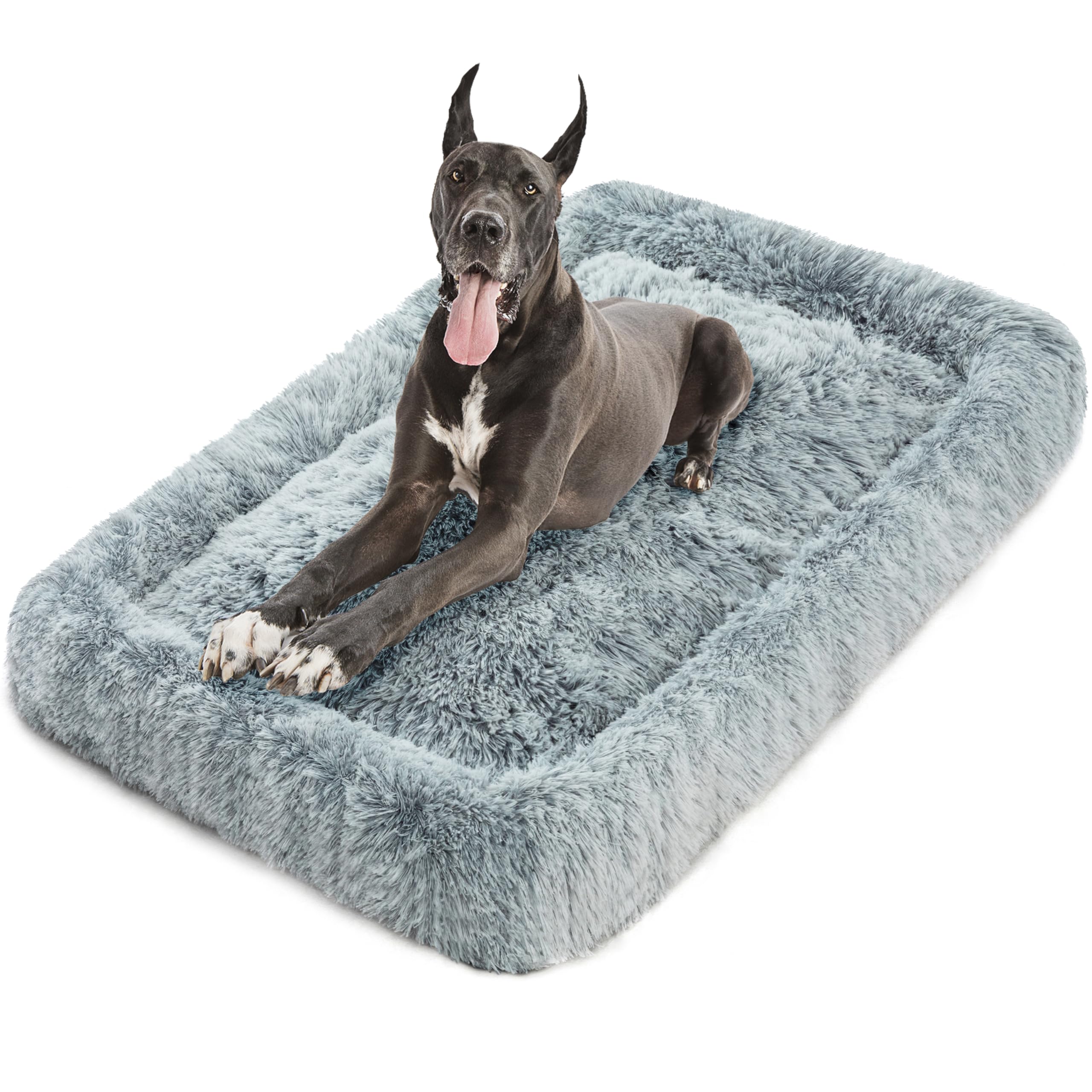 Deluxe Dog Bed Mat for Jumbo Dogs Fluffy Cozy Kennel Pad Washable Dog Crate Mat 48 inch with Pillow Edge Design