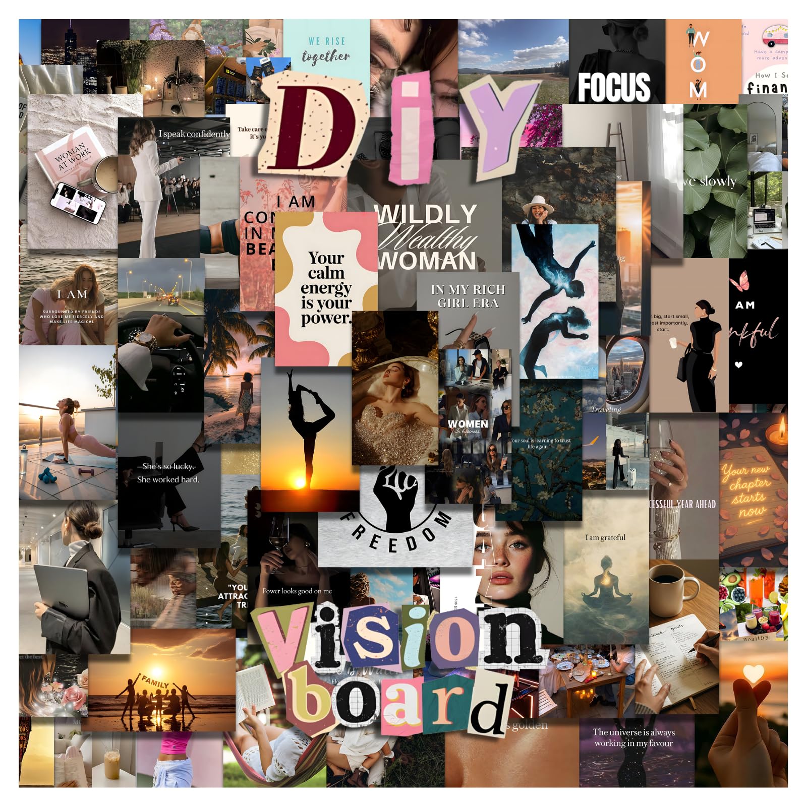 Vision Board Kit | Manifestation Poster 2026 | 200+ Images & Elements | 13 A4 Sheets + A4 Board | with Double-Sided Tape | Manifestation Posters for Wall & Goals-image-13