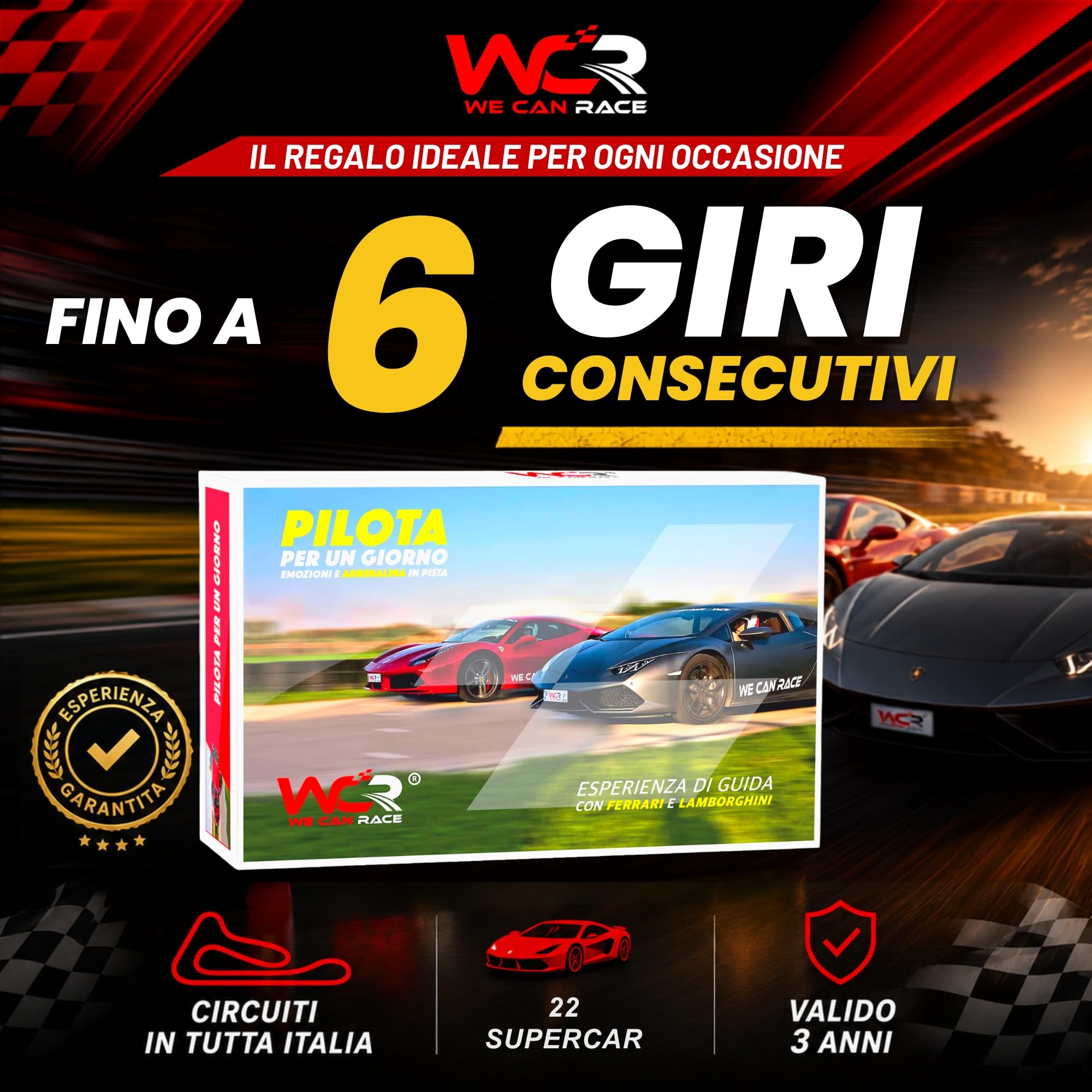 Cofanetto Vettel - Cofanetto Regalo Uomo o Donna - Esperienza di Guida in Supercar Fino a 6 Giri - Idee Regalo per Lui e lei Compleanno Laurea Amici Gift Box Massima Adrenalina Motori