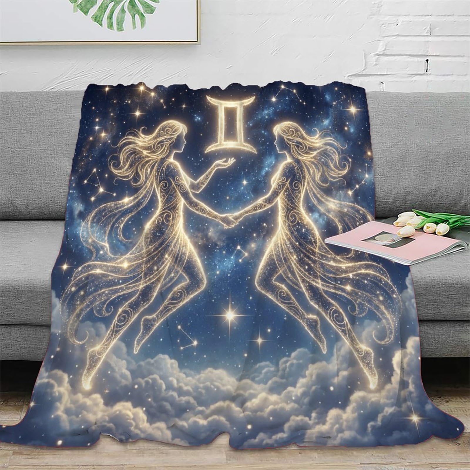 H3B8U2Y5 Gemini Zodiac Galaxy for for Flannel Throw Blanket, Sofa Couch Bed