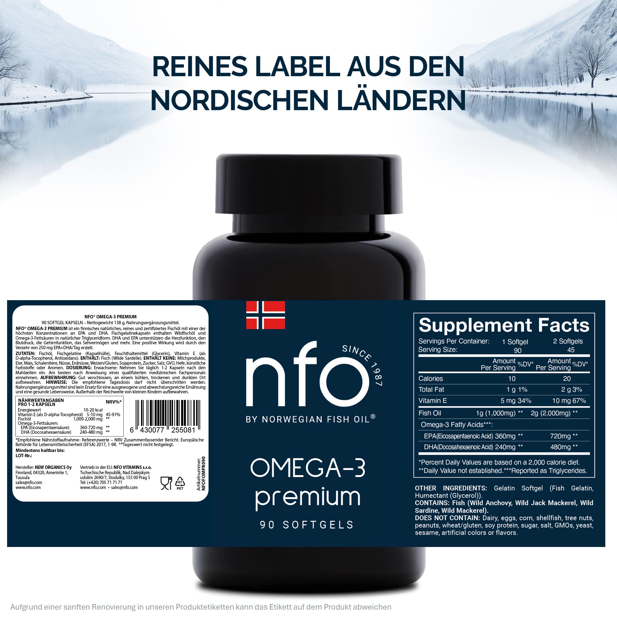 NFO Omega 3 Premium – Omega 3 Kapseln hochdosiert mit EPA & DHA – 90 St.