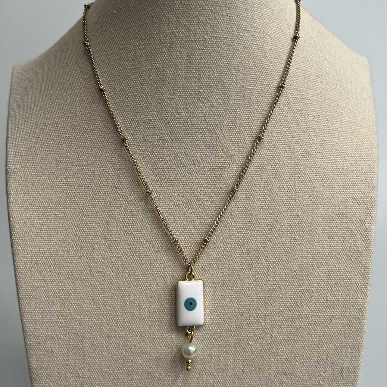 VIE Evil Eye Pendant, White Rectangle with Pearls (JIT)