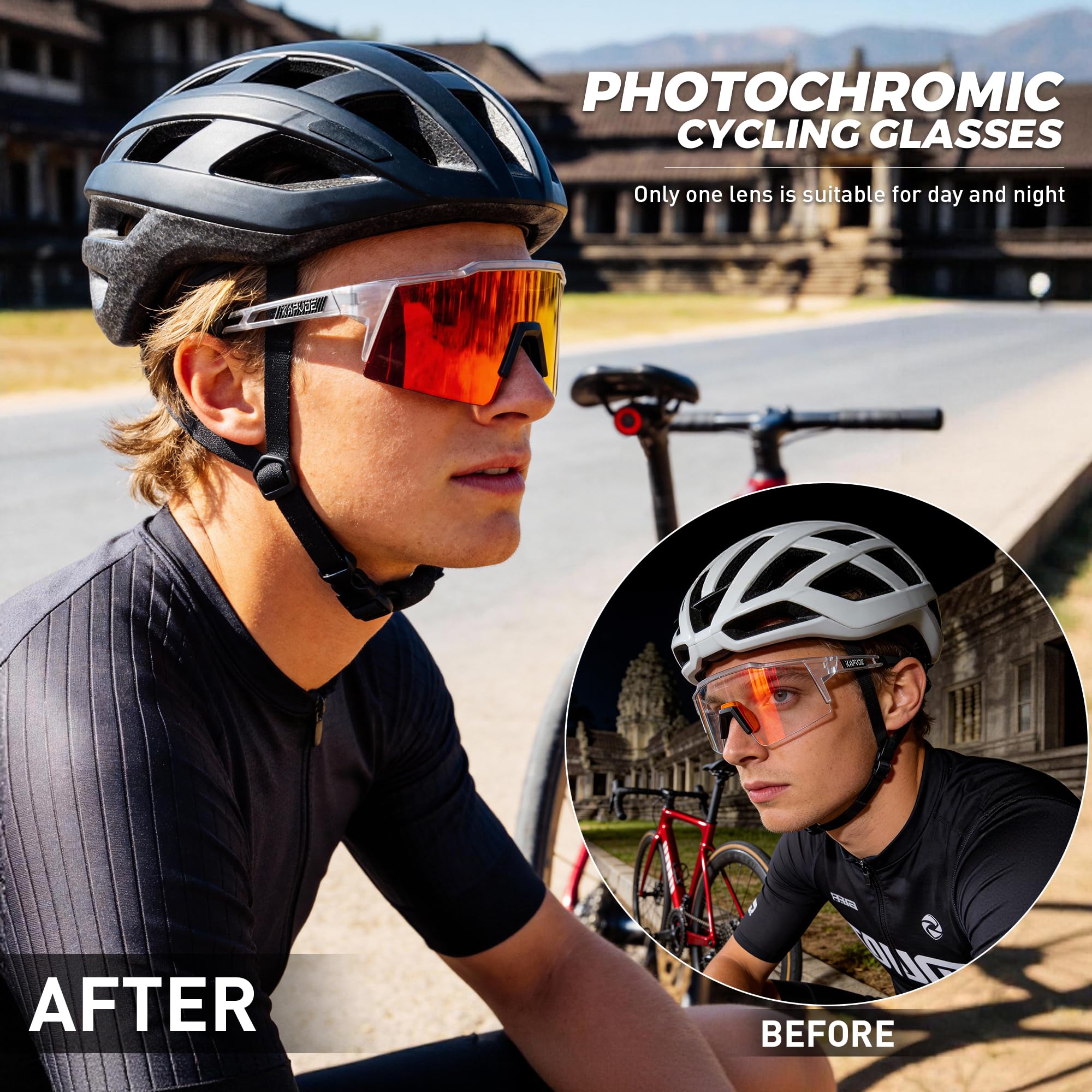 KAPVOE Gafas de Ciclismo Fotocromáticas TR90 K9023