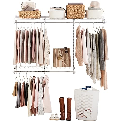 Rubbermaid Configurations Custom Closet Kit, 3-6 Ft. Adjustable Metal Wire Shelving, White Finish, Expandable Organization System, Hardware Included, for Home Closet/Pantry/Laundry/Mudroom