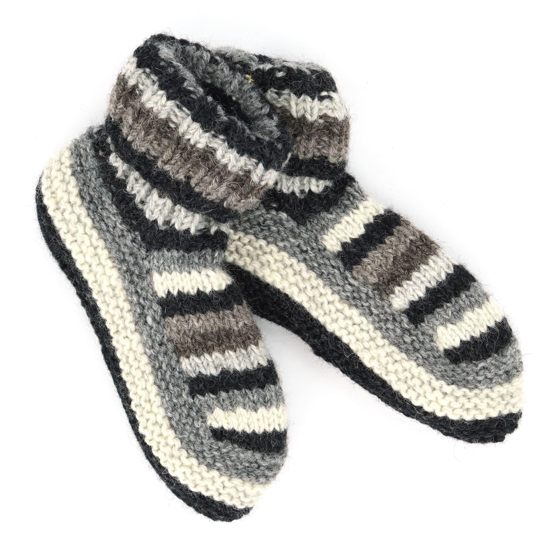 LOUDelephant Hand Knitted Wool Slipper Socks - Stripe Natural