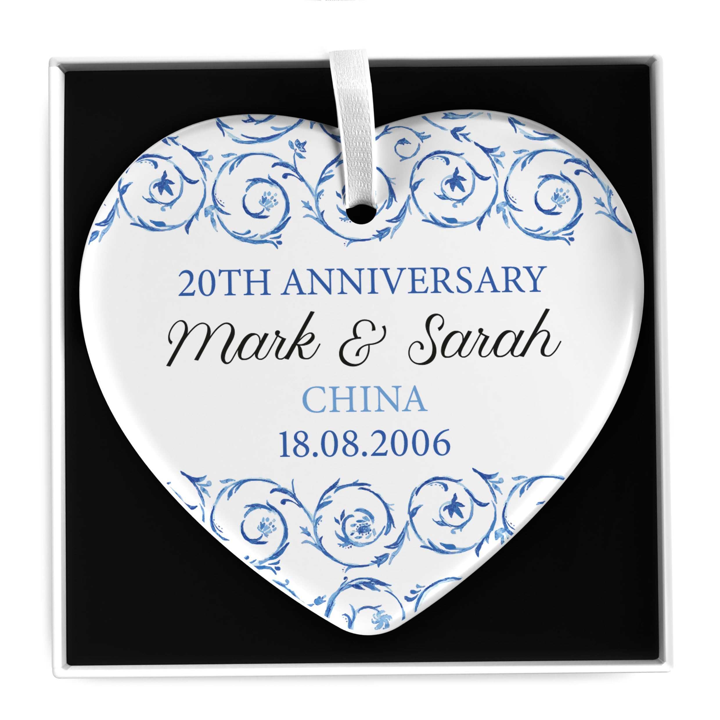 Beecreative Personalised 20th Wedding China Wedding Anniversary - Husband, Wife, Couple, Friends - 20 Years Anniversary Together - Ceramic Ornament With Gift Box
