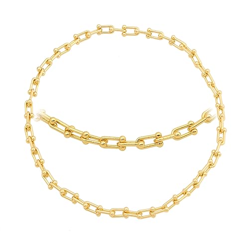 Amazon Com 18k Gold Plated U Link Hardware Necklace 50 Cm 17 3 4 Adjustable Length Invisible Seamless Lock Handmade