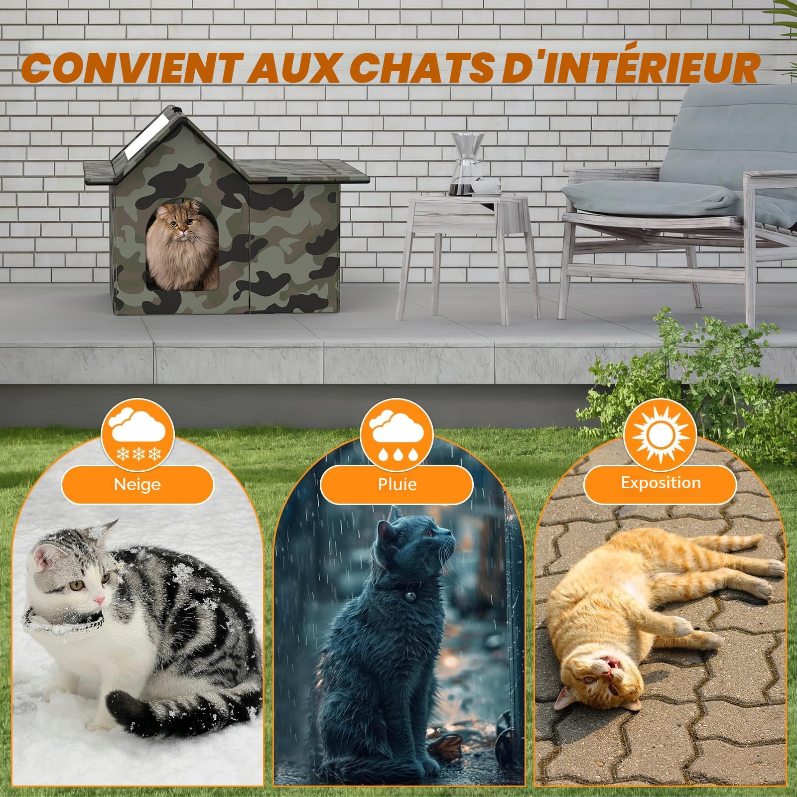 Niche pour Chat Exterieur, Cabane Chat Exterieur Facile à Laver, Résistance à La Chaleur et au Froid, Niche D'extérieur pour Chats pour Animaux Domestiques Errants et Chats Domestiques