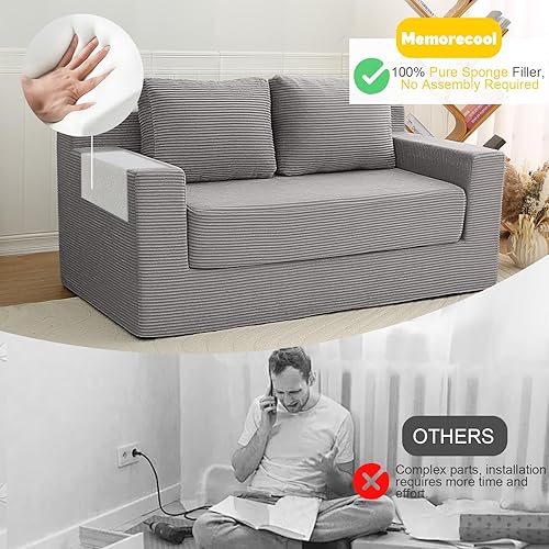 Miniatura 8 de MeMoreCool Sofá cama, sofá cama pequeño futón con almohadas, sofá biplaza convertible sin hueso, sofá plegable de espuma para el suelo para
