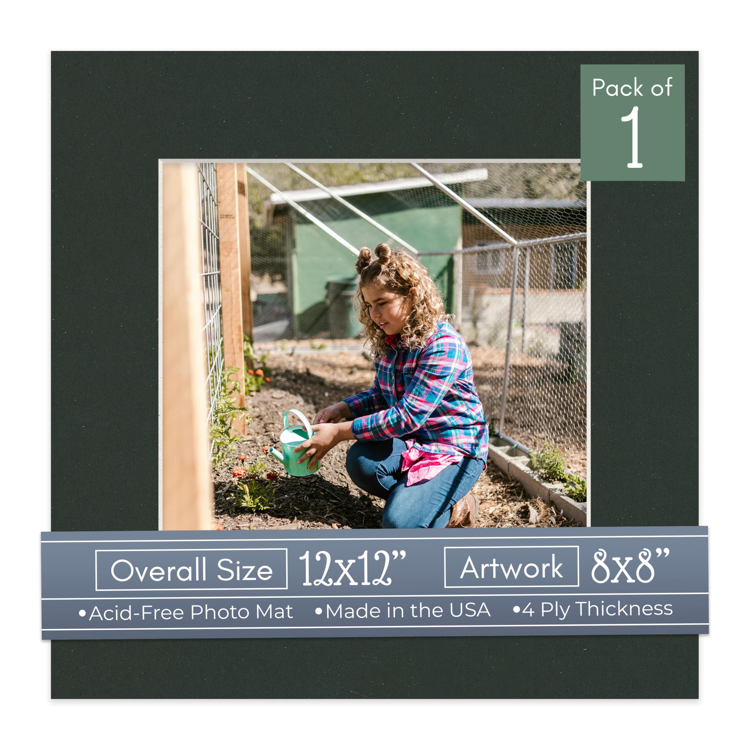 CountryArtHouse Textured Black Acid Free 12x12 Square Picture Frame Mat with White Core Bevel Cut for 8x8 Pictures - Fits 12x12 Frame - Pack of 1 Matboard Show Kit with Acid Free Backing & Clear Bag-image-12
