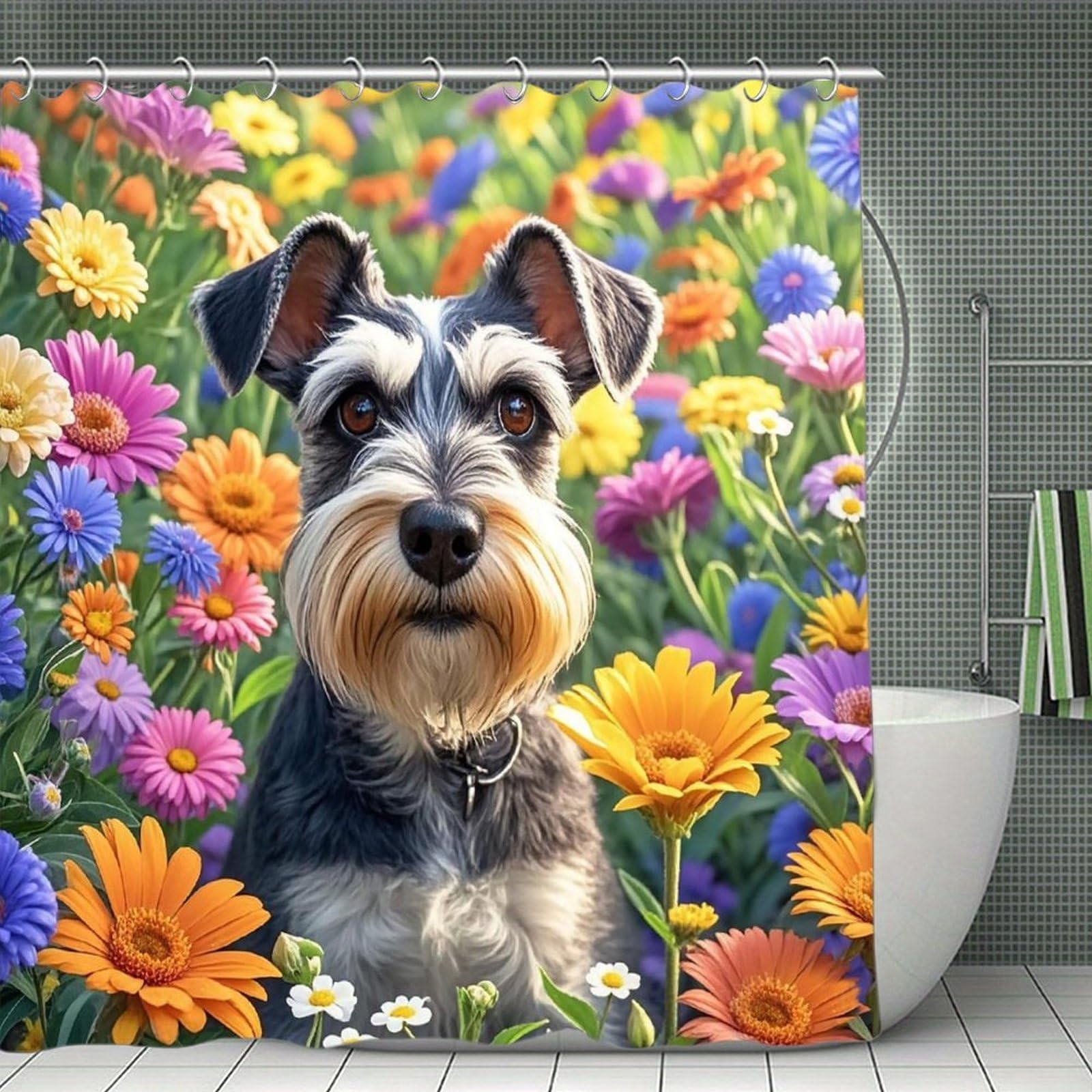 FekiLoot Schnauzer Shower Curtain Minimalist Aesthetic Bath Curtain with Hooks Simple Water Resistant Bathroom Shower Curtains Cute Blackout Privacy Curtains Cloth Curtain