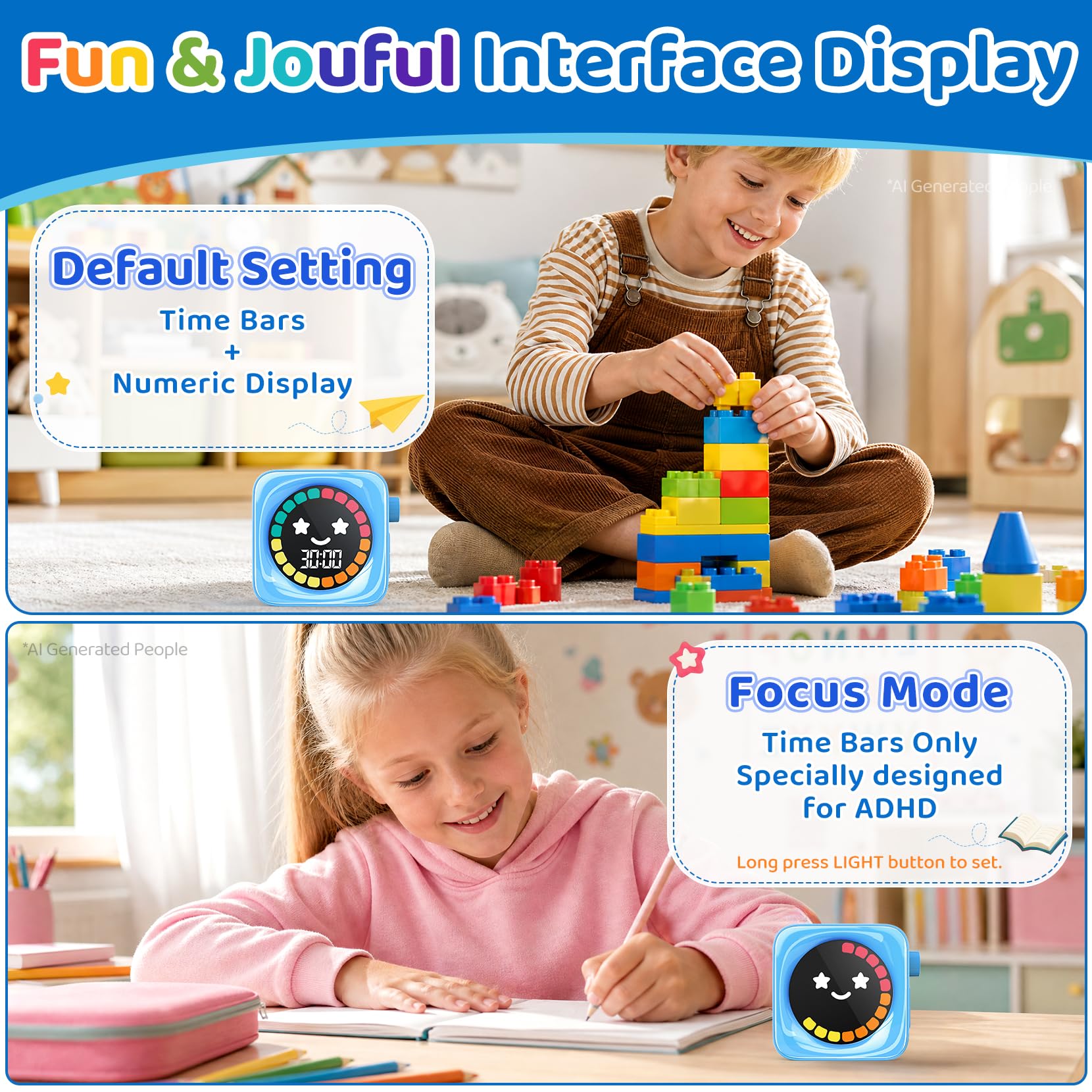 Sonneten Visueller Timer für Kinder, 99 Minuten, digital, niedlich, für Klassenzimmer, Lernbedarf, Zeitmanagement, Countdown-Timer