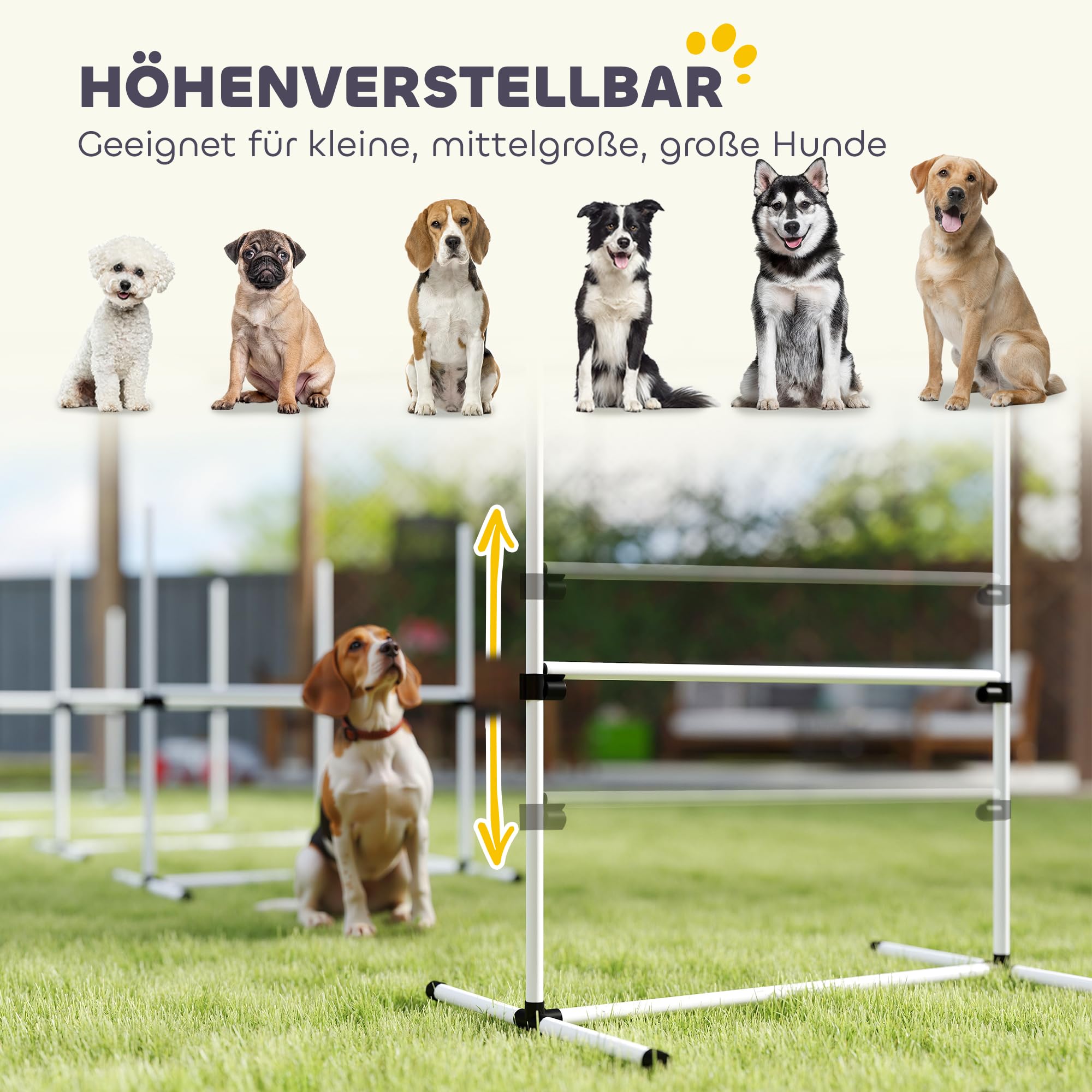 PawHut Agility Hürdenset Slalom Stangen Hunde Training Set 4 x Hürden, Kunststoff, Weiß, 95x65x95cm
