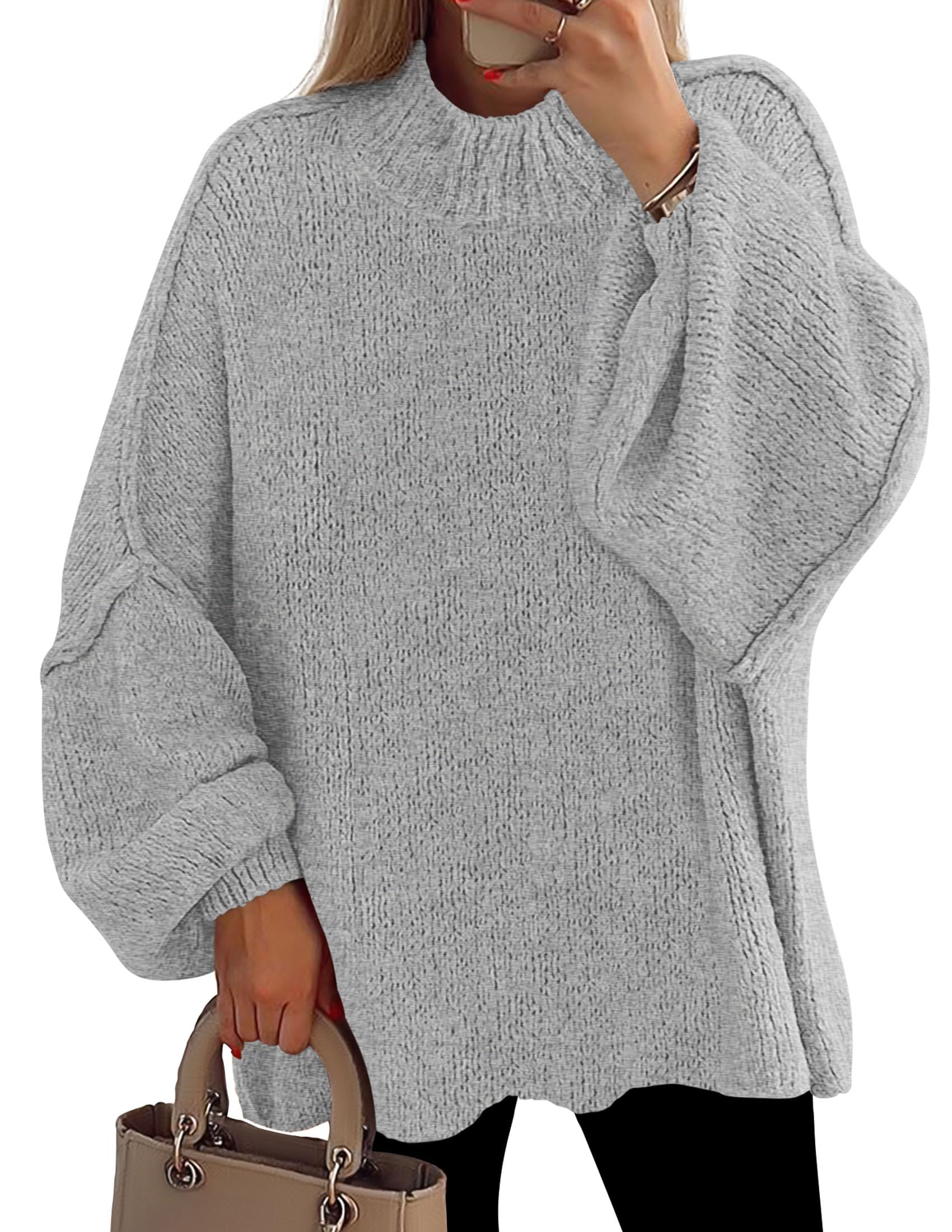 PRETTYGARDEN Womens 2026 Fall Oversized Sweaters Chunky Knit Mock Neck Long Sleeve Casual Trendy Pullover Winter Clothes
