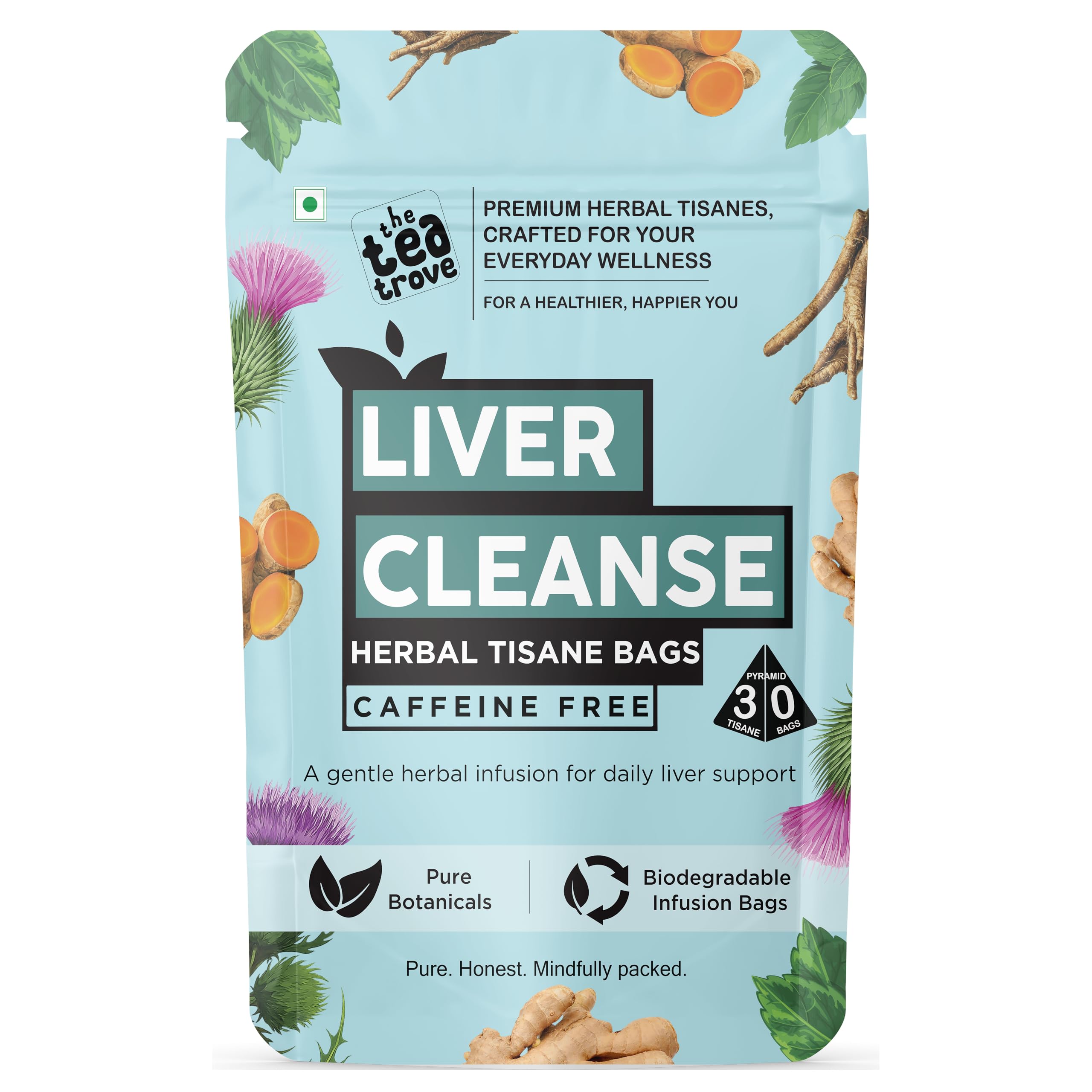The Tea Trove Liver Cleanse Tea Bags (30 counts) – Fatty Liver Detox Herbal Tea blend of Milk Thistle, Dandelion Root, Ginger, Fennel, Peppermint & Turmeric - 60g