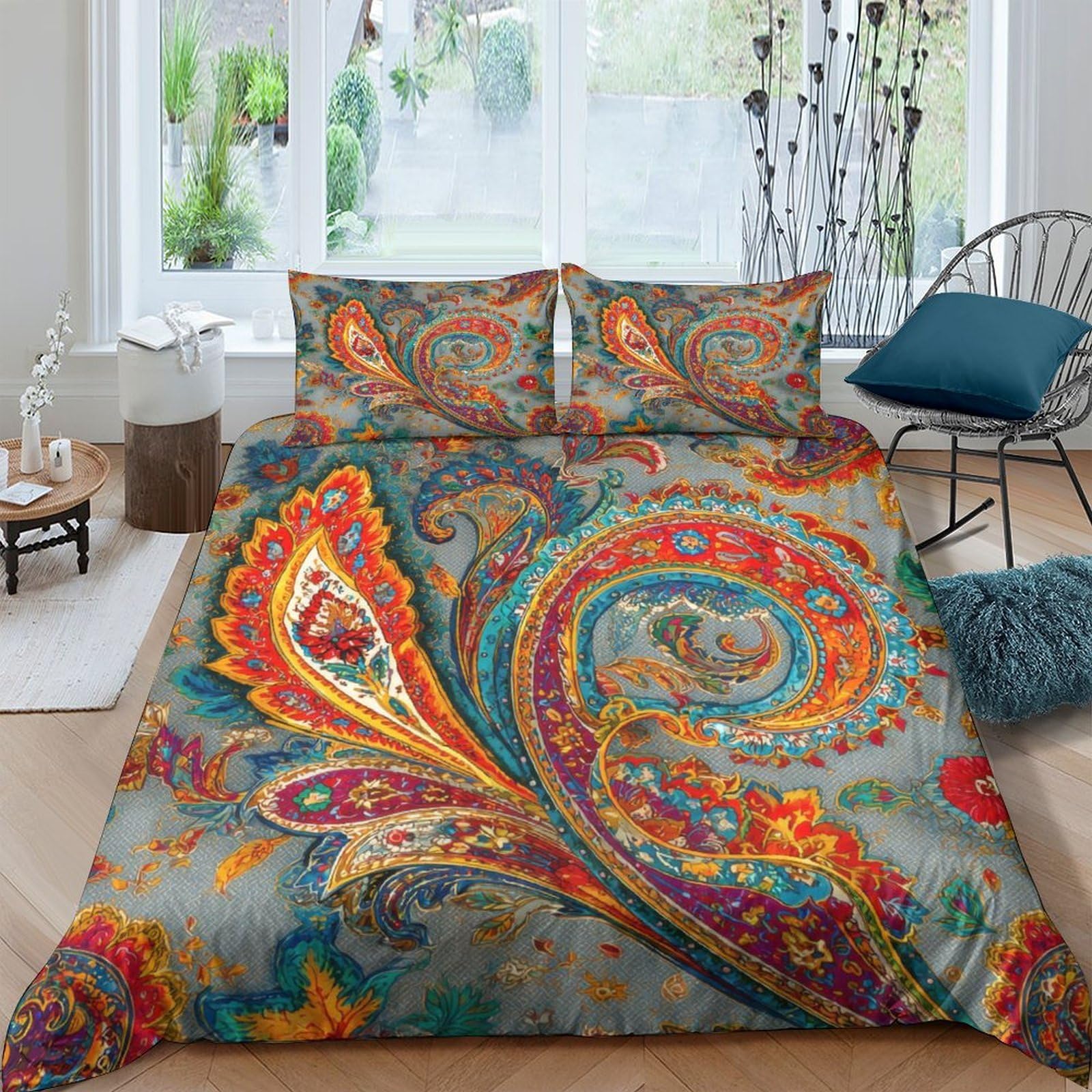Ctjqhvkz Style-2 3D Printed Paisley Bohemian Fitted Sheet Microfiber Soft Colourful Floral Bed Sheet For Bedroom Guest Mattress Decor Single（135X200cm）