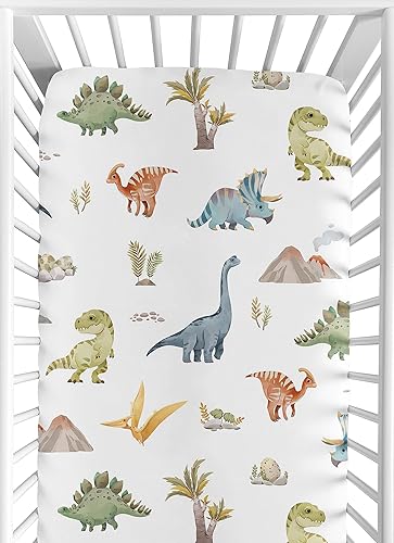 Miniatura 13 de Sweet Jojo Designs Acuarela Dinosaurio Dino Boy Sábana bajera para cuna para bebé, cuarto de bebé, habitación de recién nacido, portátil, paquete