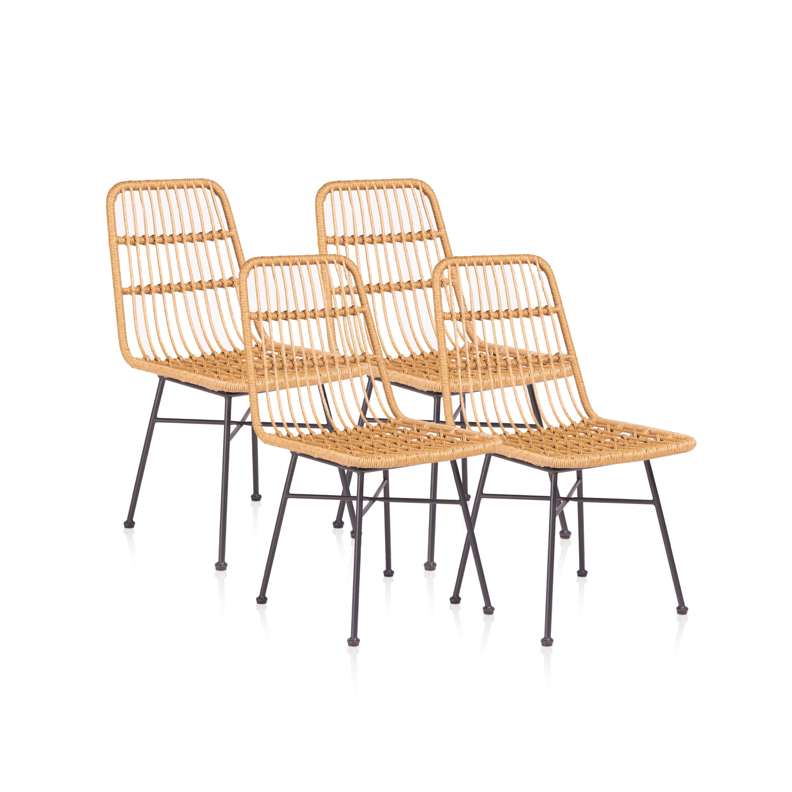 Malai, Pack 4 Sillas de Comedor, Silla de Interior o Exterior, Acabado en Ratan y Negro, Medidas: 44 cm (Ancho) x 47 cm (Largo) x 84 cm (Alto)
