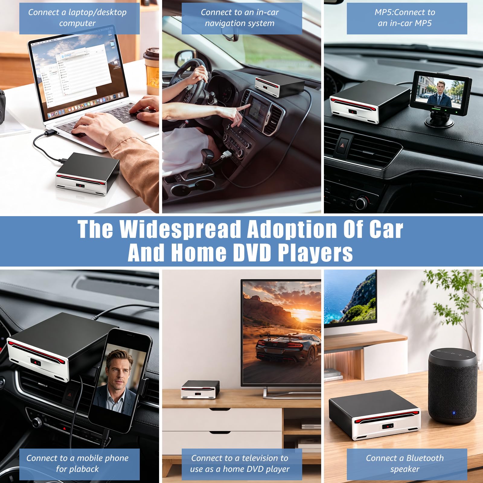 Lettore CD per auto, lettore CD/DVD universale con porta USB | telecomando, lettore esterno per laptop, PC
