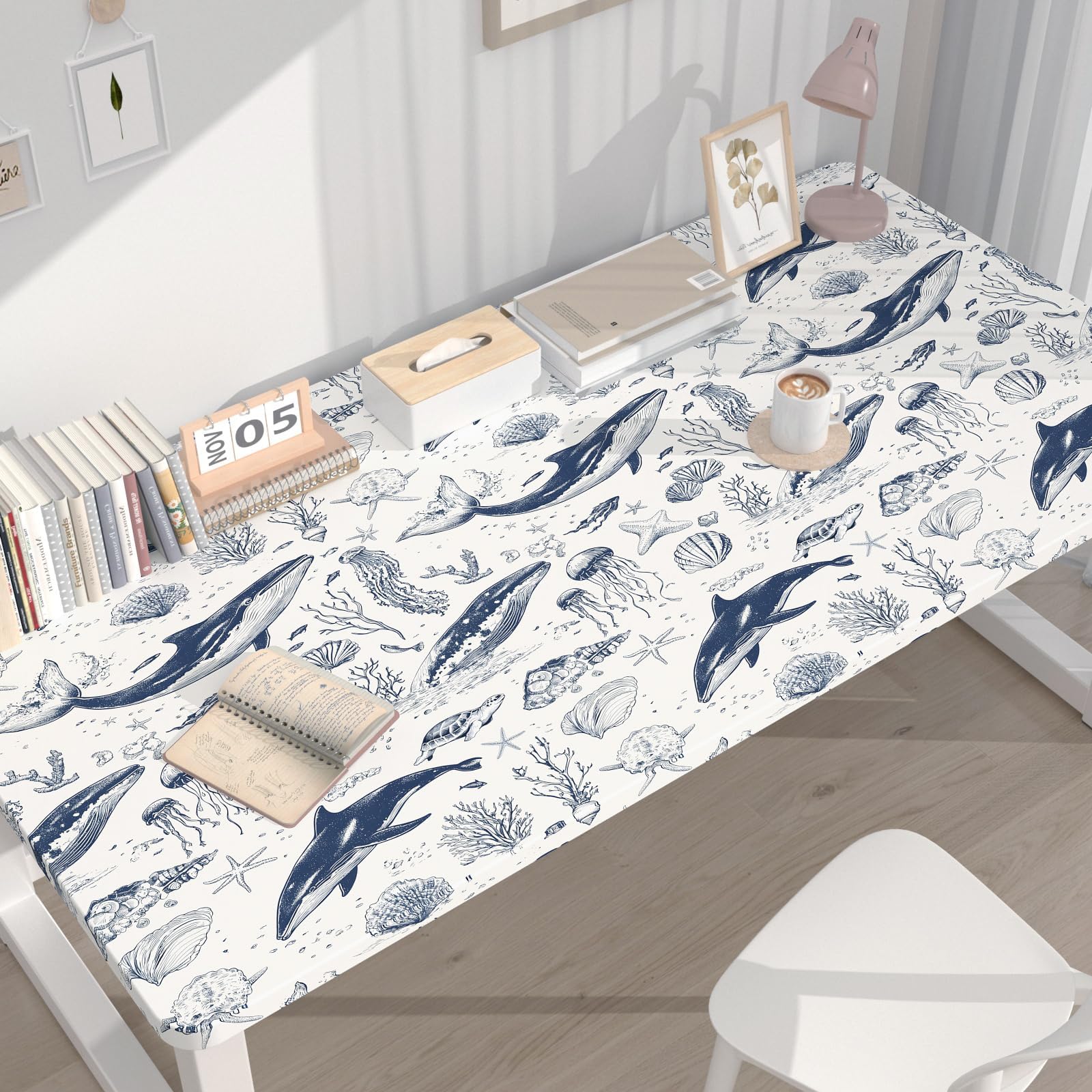 Fvlow Tapeta wieloryba błękitnego, odklej i przyklej, 44 x 1,000 cm, granatowy ocean, usuwalny papier kontaktowy, samoprzylepna osłona do pokoju dziecięcego, sypialni, salonu, dekoracja domu