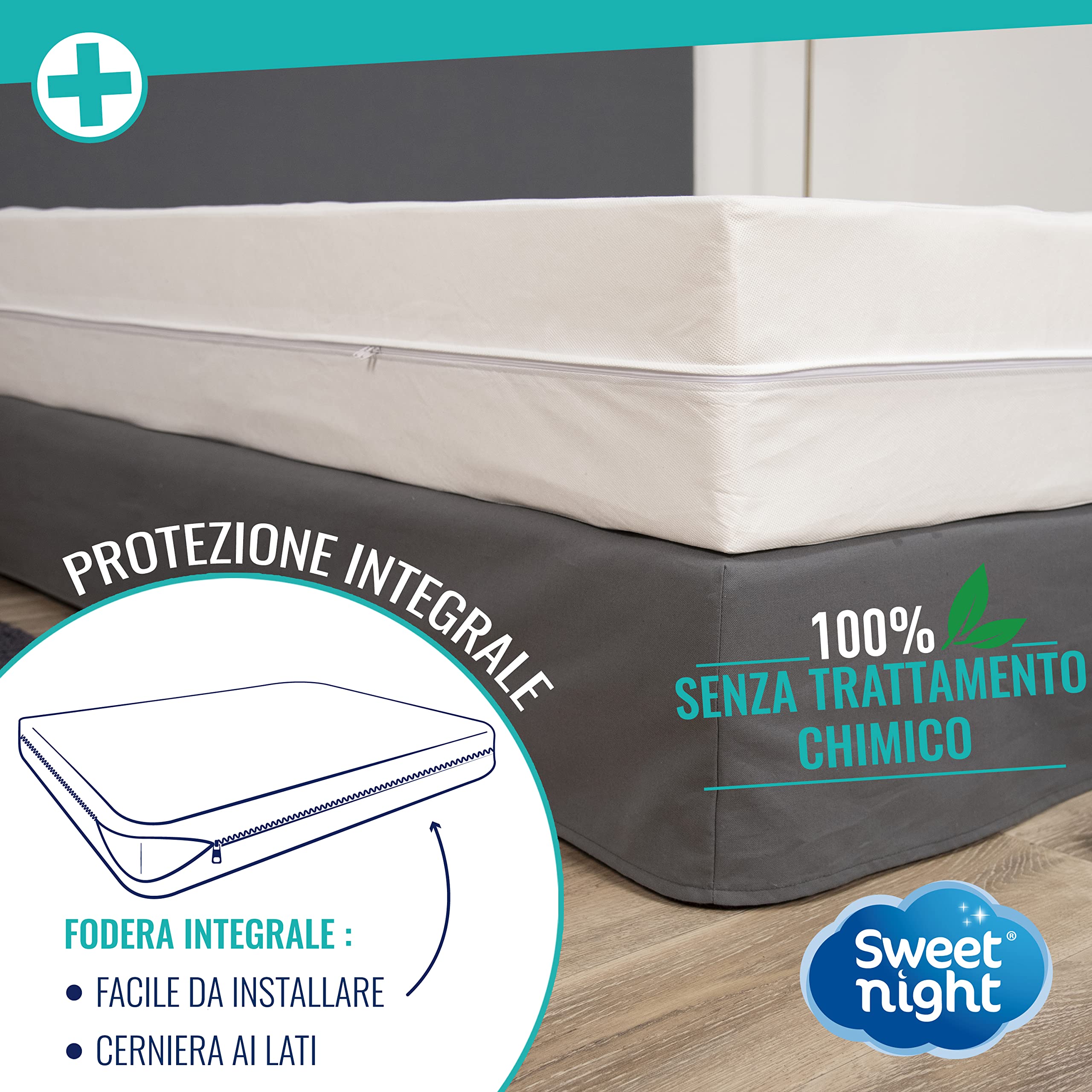 Sweet Night Fodera integrale per materasso singolo 90x200 cm | Anti cimice e antiacaro | Silenzioso | Chiusura a cerniera | Senza trattamento chimico | Spessore fino a 25 cm