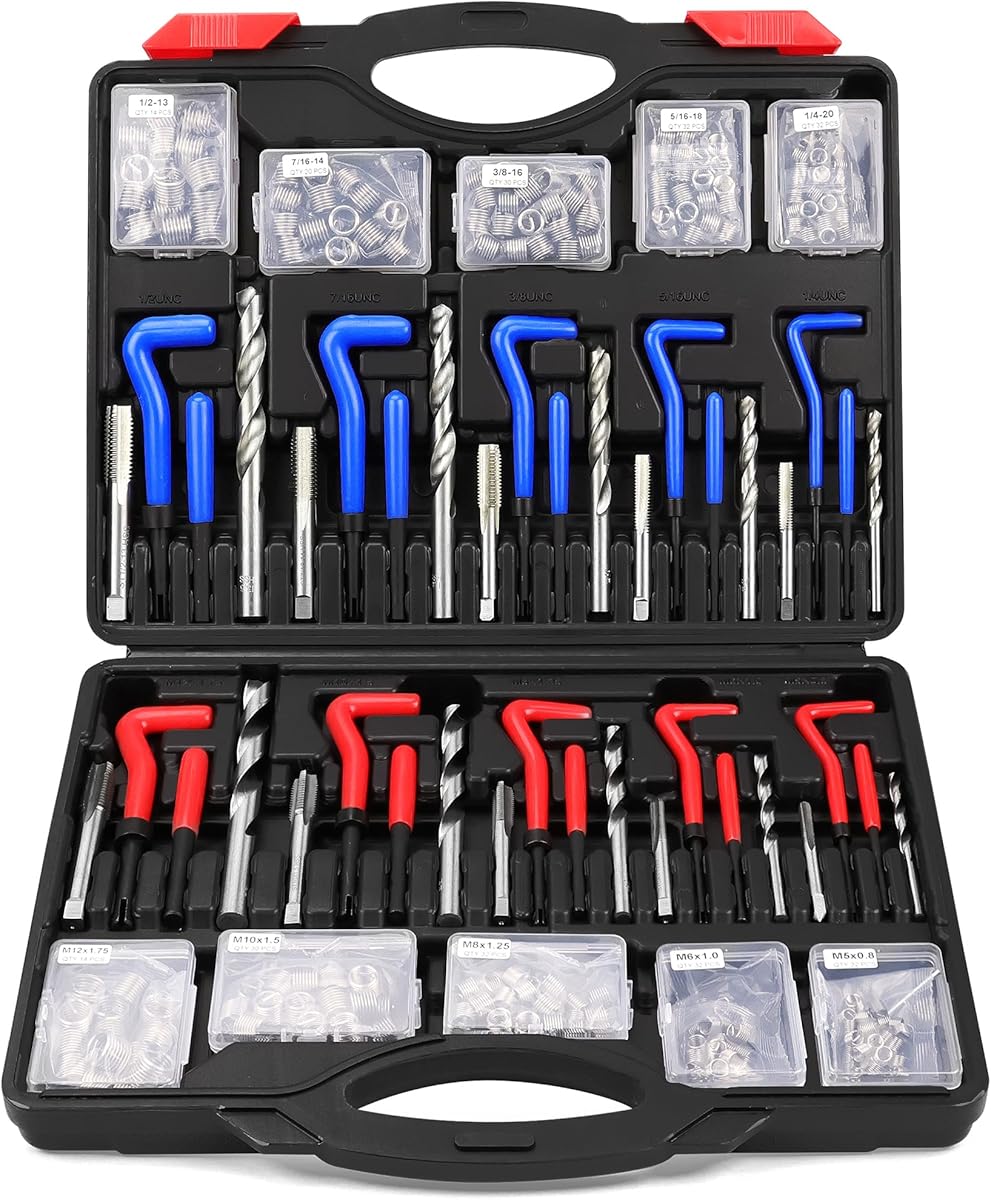 SEDY Helicoil Thread Repair Tool Kit: 320-Piece Metric SAE Heli Coil Rethreading Insert Drill Bits Spark Plug Automotive Engine Motor Stud Bolt Tap Universal Threaded Restorer Restoring Rethread