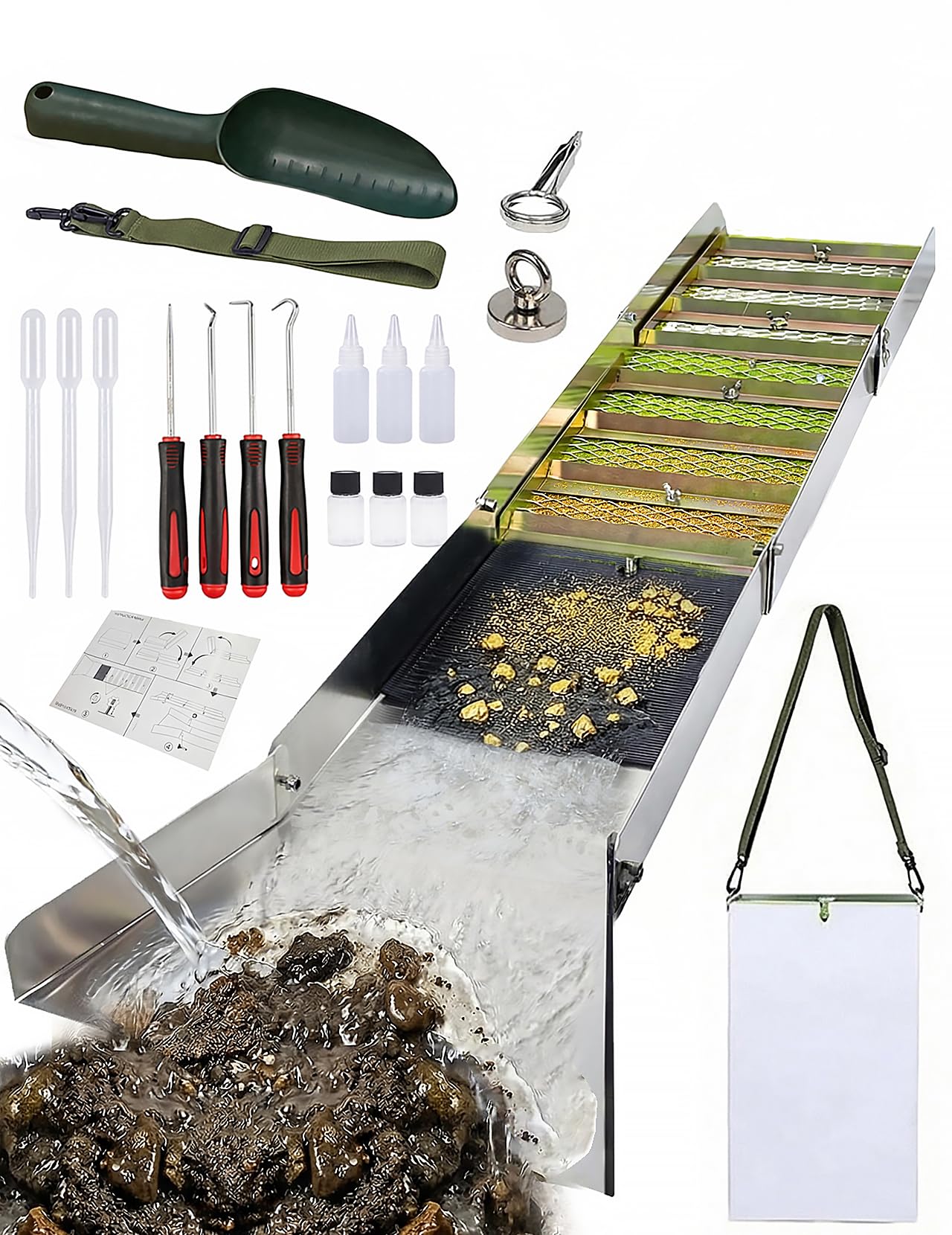 Goldwaschrinne, 127 cm, faltbar, Aluminium, 18-teiliges Set