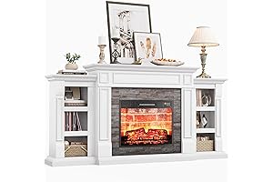 LGHM Electric Fireplace TV Stand for 80" TVs: Modern Fireplace Mantel with...