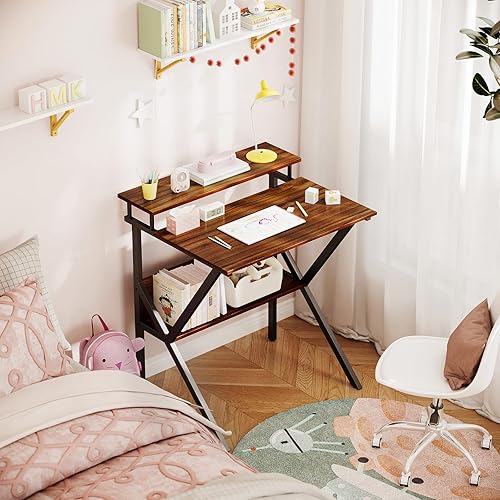 Miniatura 4 de ODK Escritorio pequeño, escritorio de computadora pequeño de 27.5 pulgadas para espacios pequeños, escritorio compacto con almacenamiento,