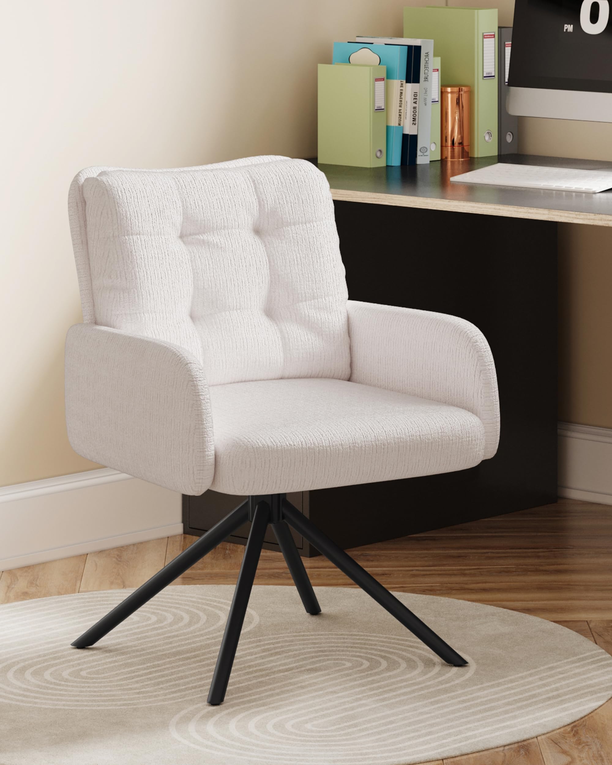 Hadwin Beige Armchair Tub Chair, Padded Ergonomic Swivel Chair for Bedroom, Home Office