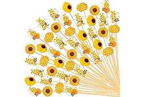 Whaline 120Pcs Summer Bees Cocktail Picks 6 Styles Bamboo Toothpicks Cute Bee...