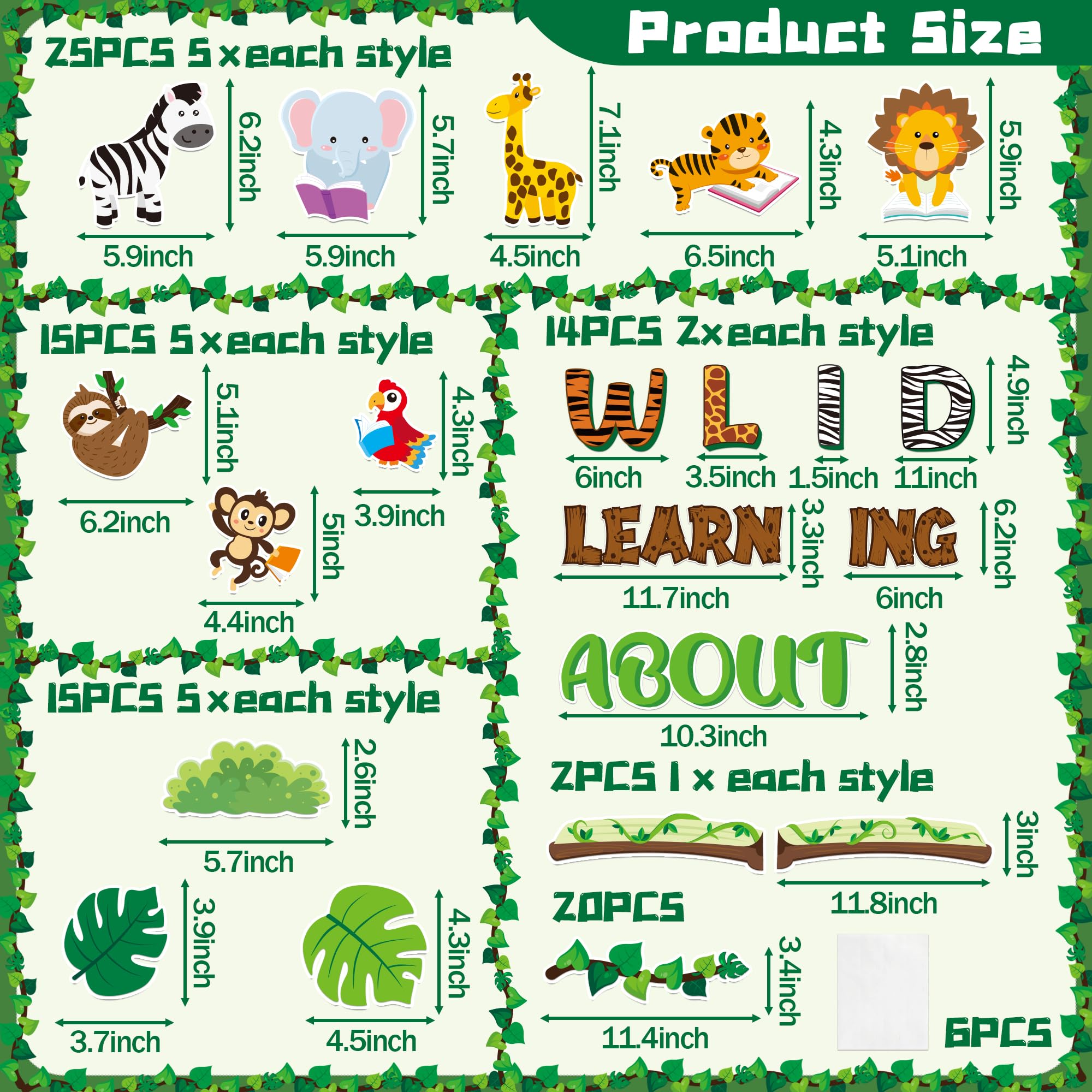 91Pcs Wild About Learning Animals Bulletin Board Back to School Classroom Decoration Wild Animals Leaves Cutouts Learning Book Study Wall Decals for Preschool Chalkboard Window Door Supplies - Image 2