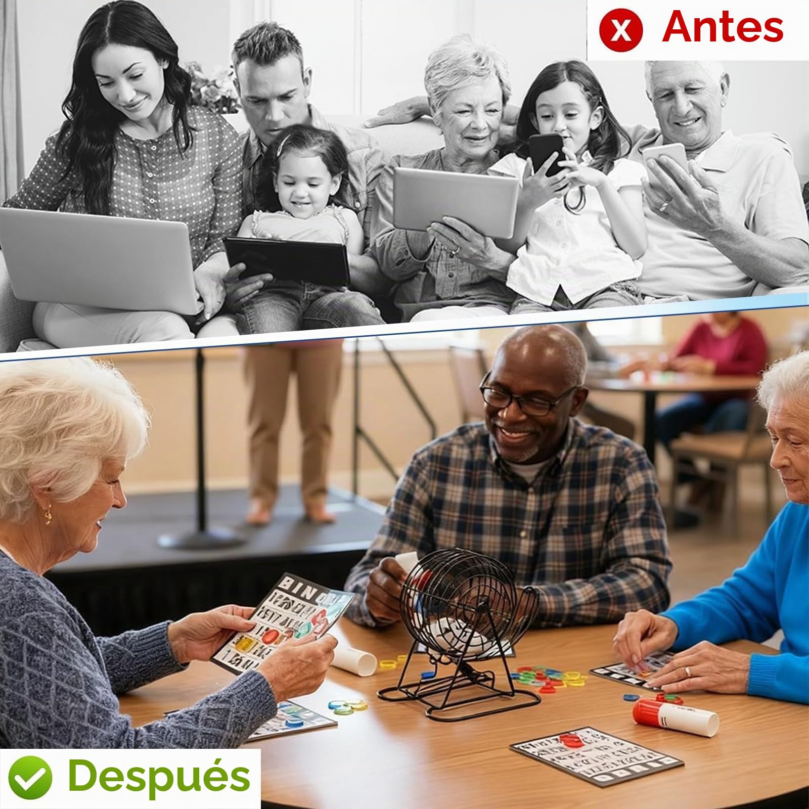 Juego de Bingo Completo – con Tambor Metálico, 75 Bolas Numeradas, 18 Cartones y 125 Fichas – Juego de Mesa para Adultos, Mayores y Niños – Ideal para Fiestas y Noche en Familia (Negro)