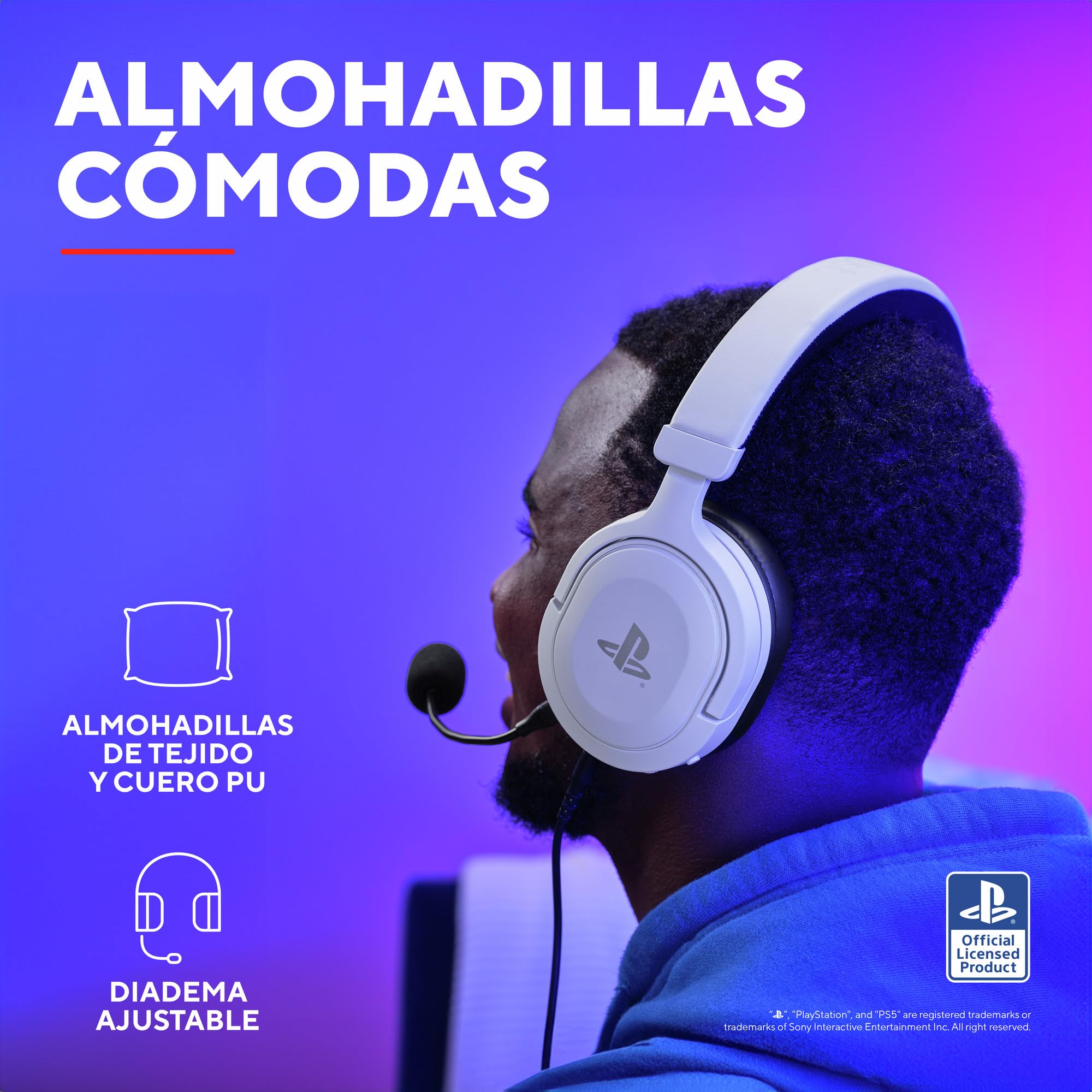 GXTrust 498W Forta Cascos PS5 / PS4 Sostenibles, Licencia Oficial para PlayStation 5, Diadema Regulable, Micrófono Extraíble, Auriculares Gaming, Cable de 1.2 m, Blanco