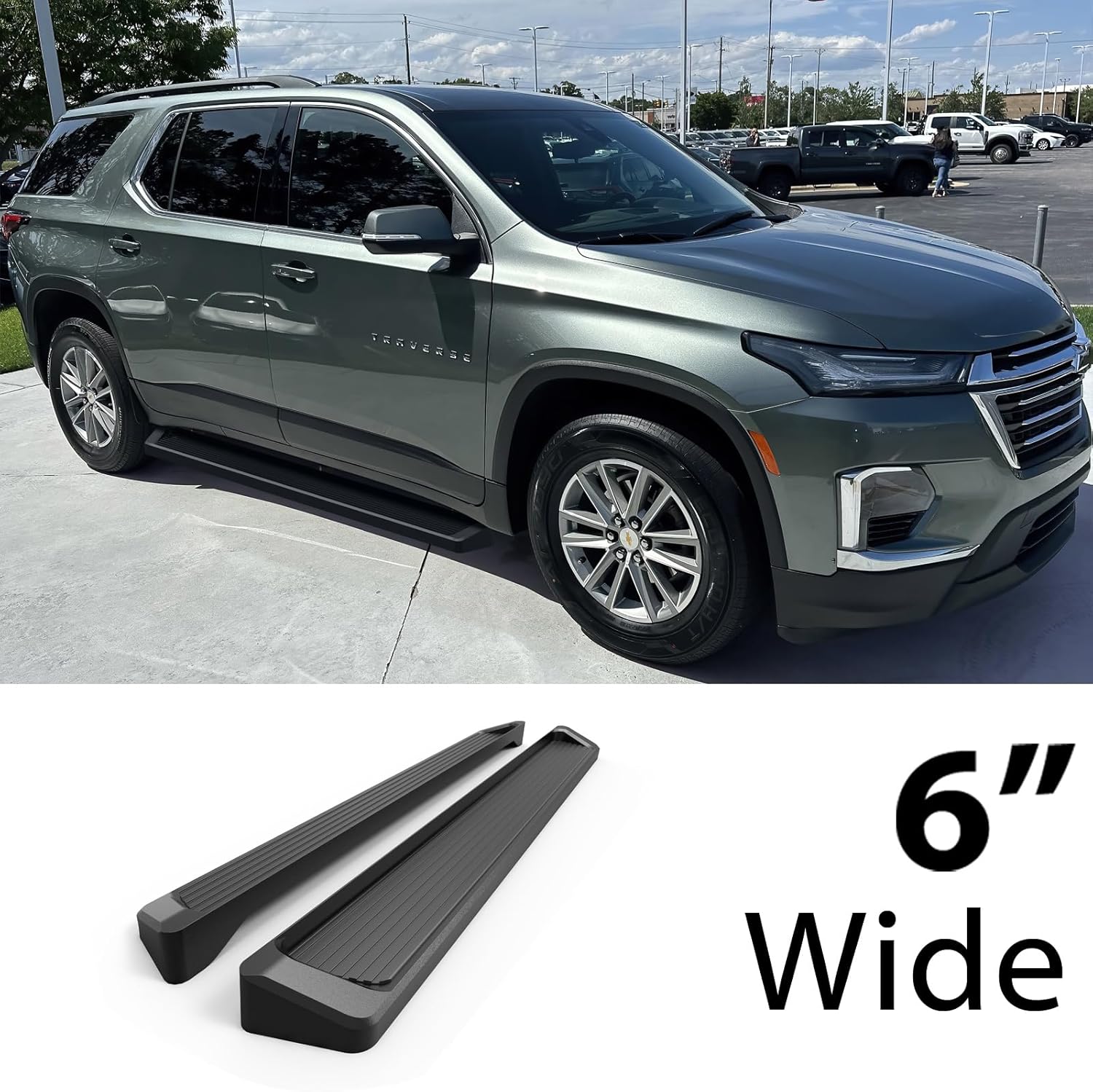 HD Ridez Running Board 6" Black Compatible with Chevy Traverse 2018-2023 (Nerf Bar Side Steps Side Bars)