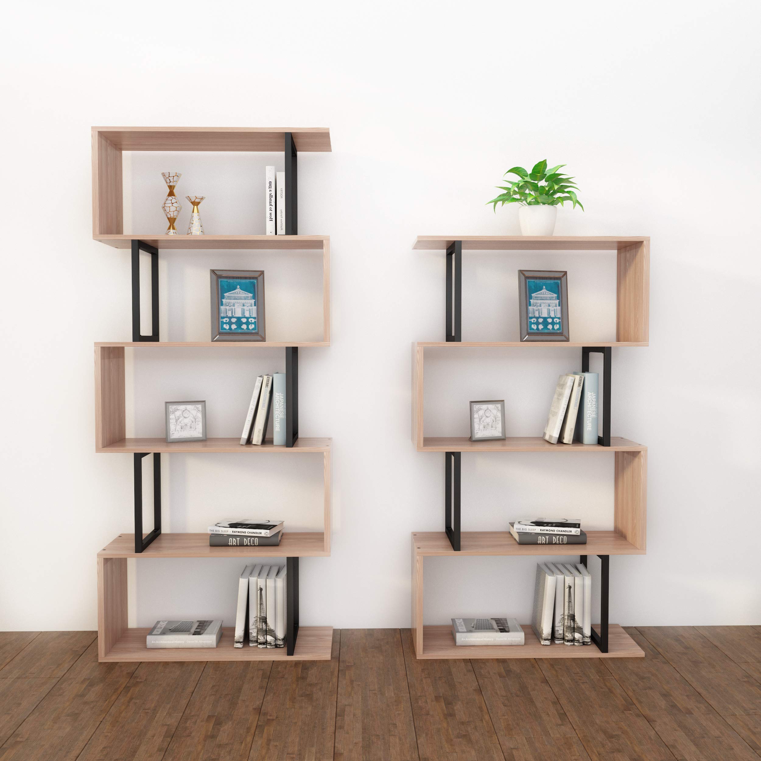 スチールウッド構造組み立て オープンラック S字 本棚 組み立て棚 事務