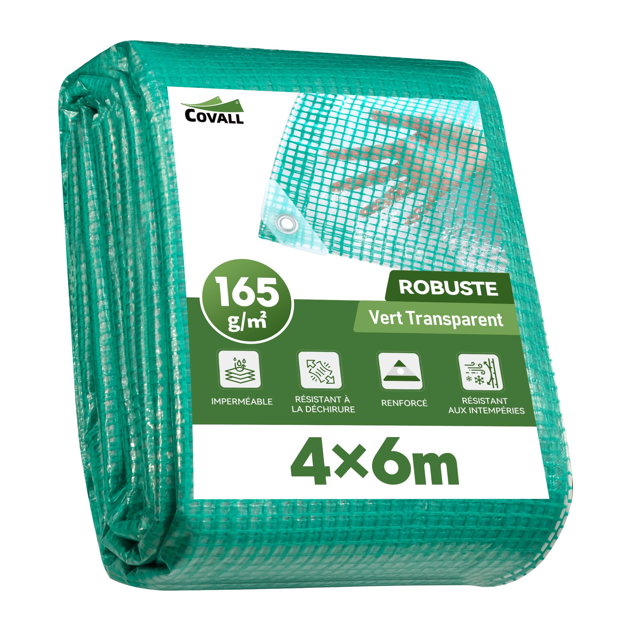 Bache avec Oeillets Imperméable Renforcée 4x6 m Vert Transparente